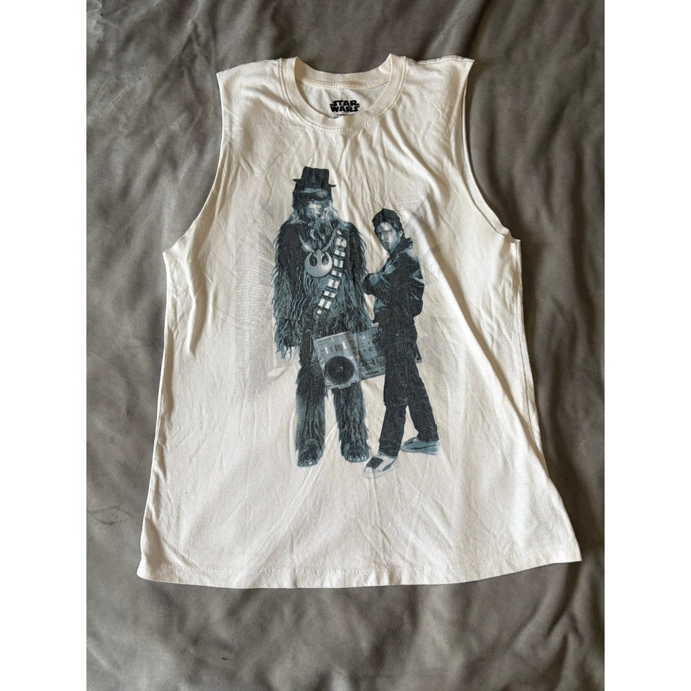 Star Wars Han Solo Chewbacca Boombox Graphic Muscle Tank Top Off White Small